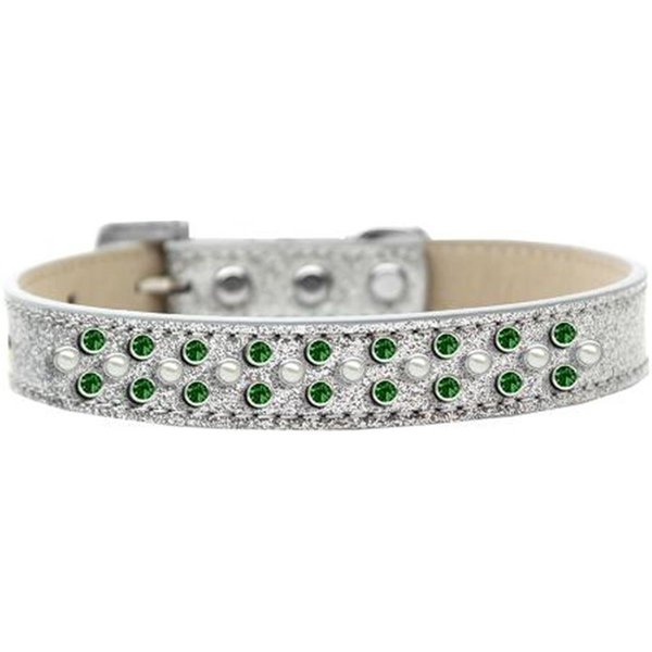 Unconditional Love Sprinkles Ice Cream Pearl & Emerald Green Crystals Dog CollarSilver Size 16 UN847354